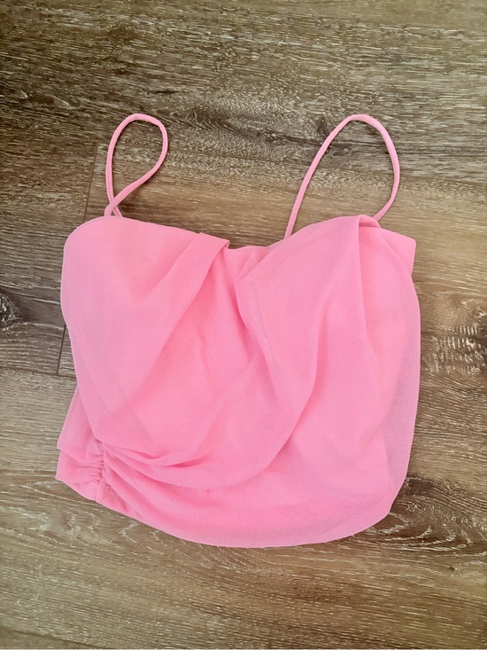 Tops - Pink Spaghetti-Strap Draped Crop Top